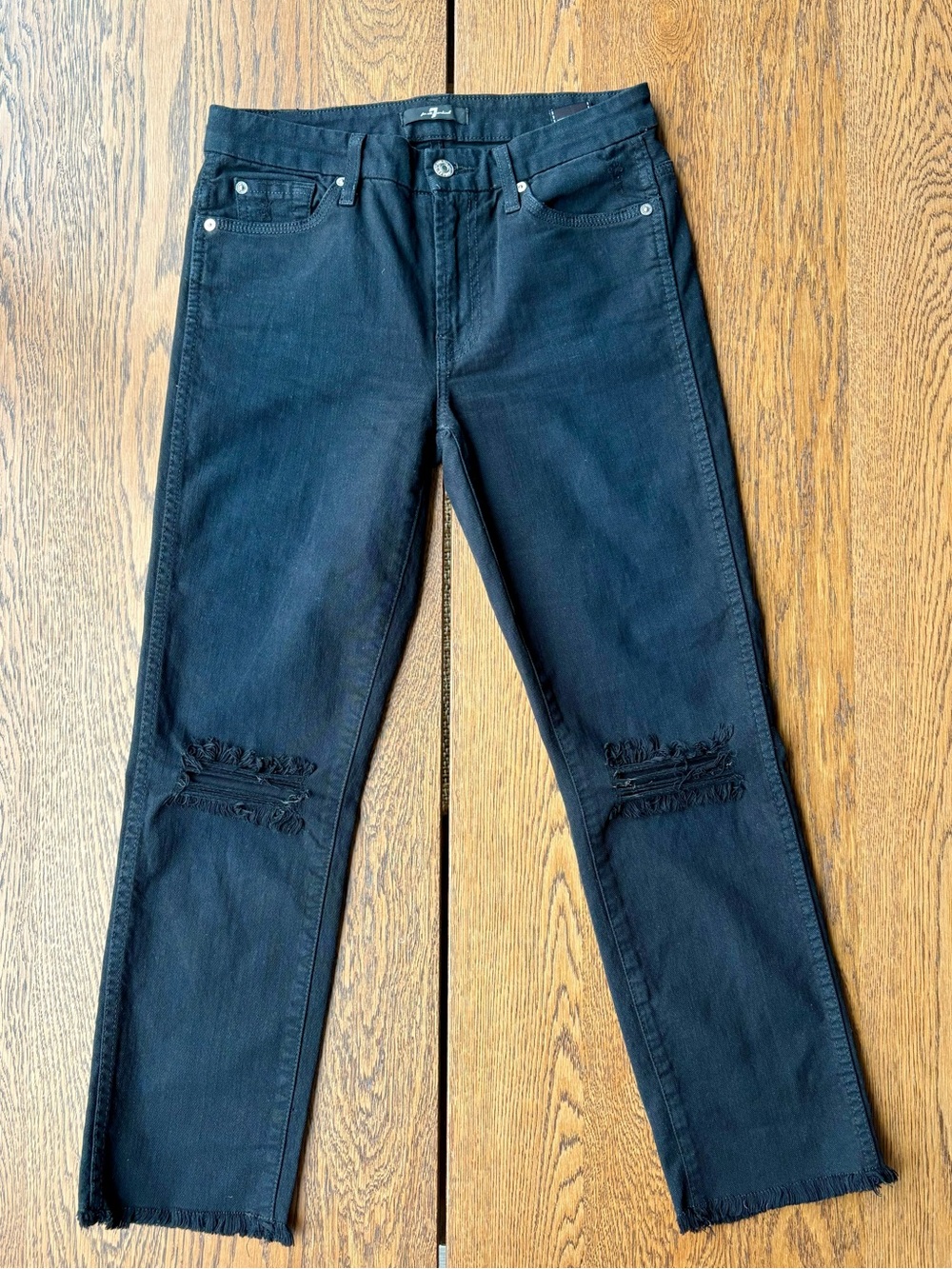7 For All Mankind Distressed Black Jeans Size 27 Raw Hem